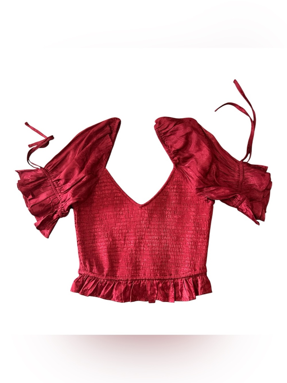 Band of the Free Red Puff Sleeve Smocked Crop Top Women NWOT SZ S
